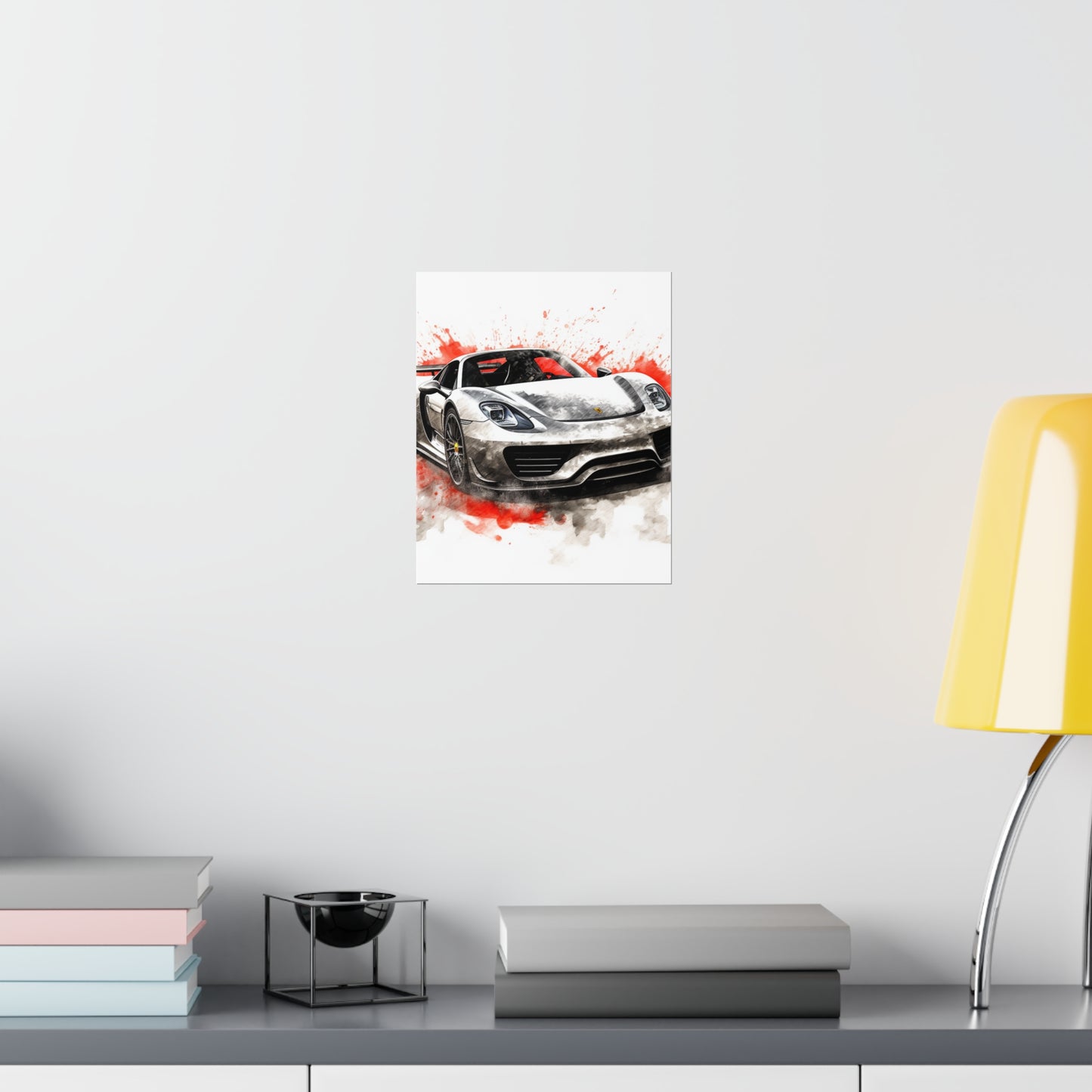 Premium Matte Vertical Posters 918 Spyder white background driving fast with water splashing 4