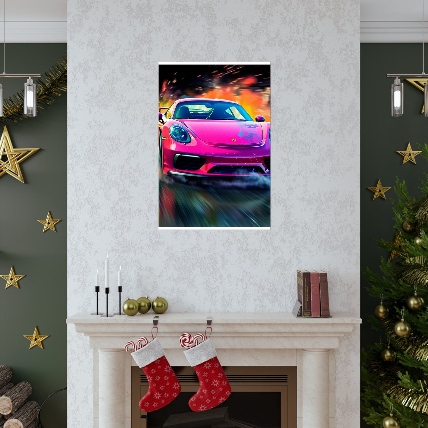 Premium Matte Vertical Posters Pink Porsche water fusion 4