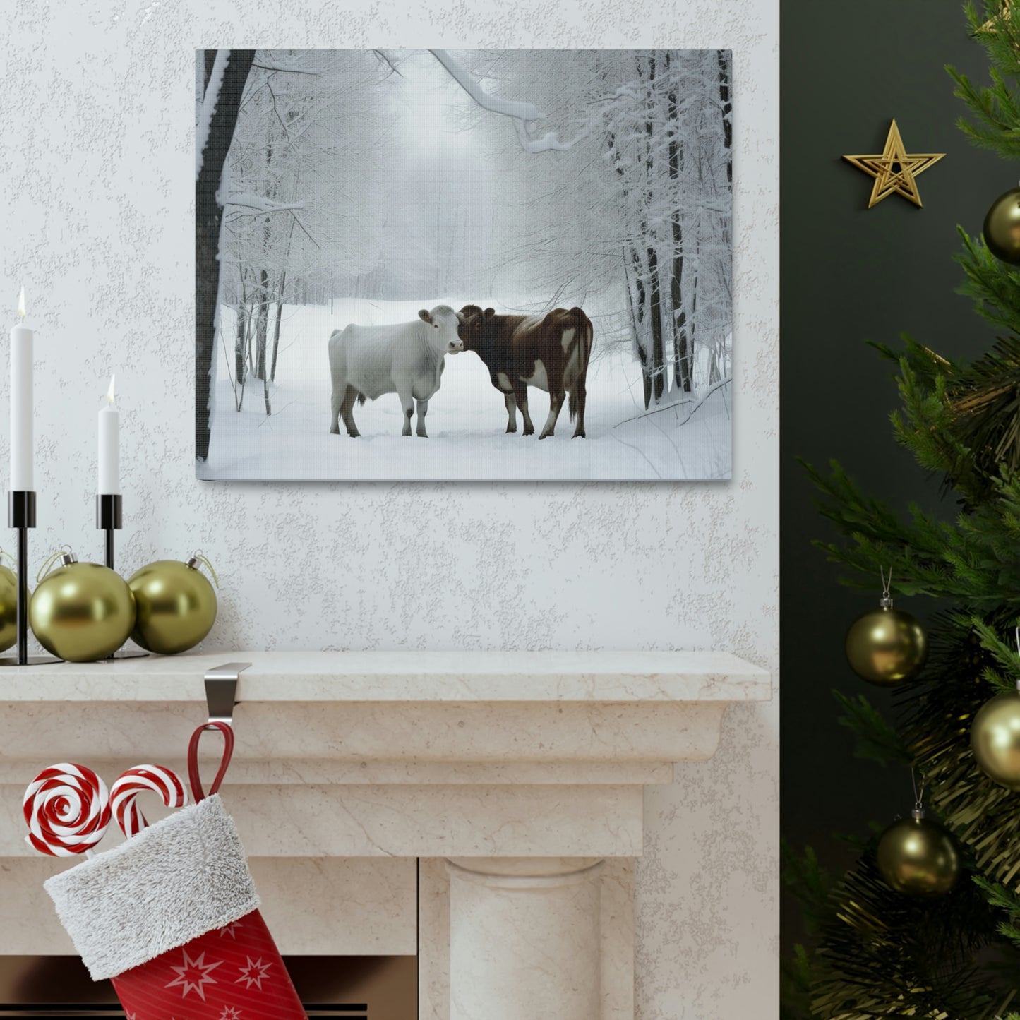 Canvas Gallery Wraps Long Haired Cow snow 4