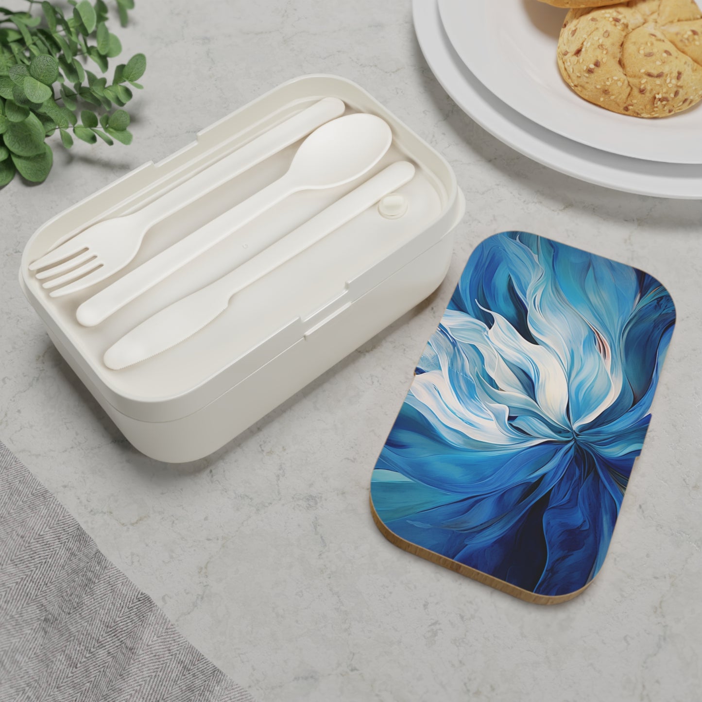 Bento Lunch Box Blue Tluip Abstract 1