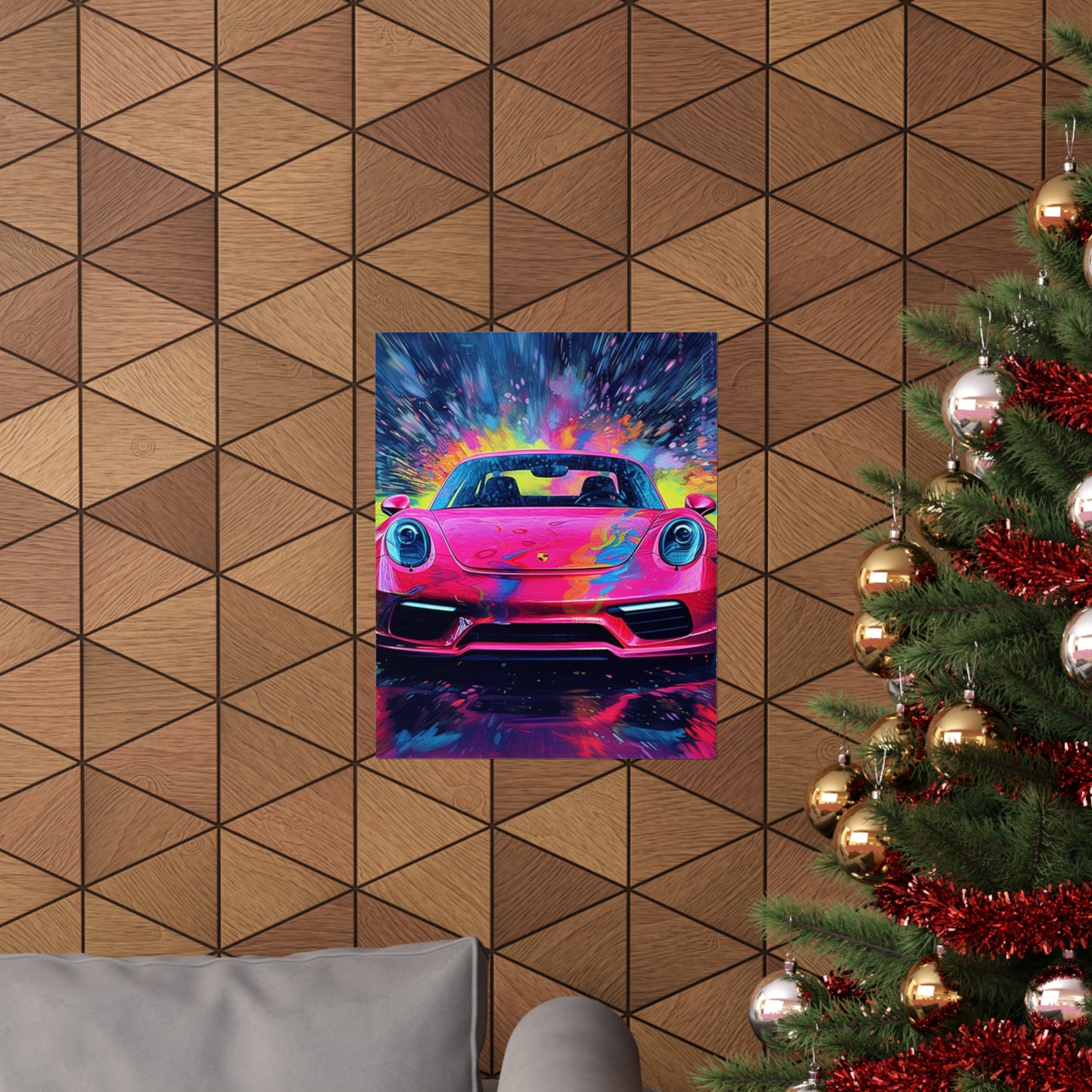 Premium Matte Vertical Posters Pink Porsche water fusion 3