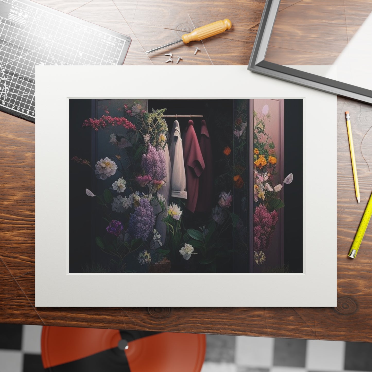 Fine Art Prints (Passepartout Paper Frame) A Wardrobe Surrounded by Flowers 2