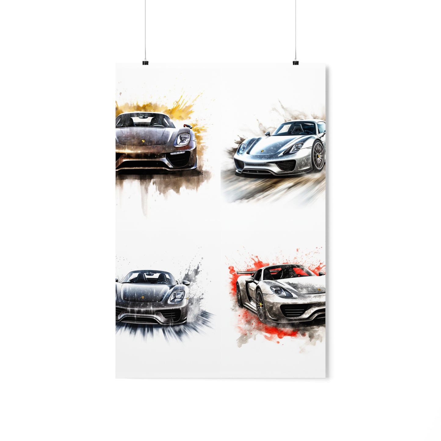 Premium Matte Vertical Posters 918 Spyder white background driving fast with water splashing 5