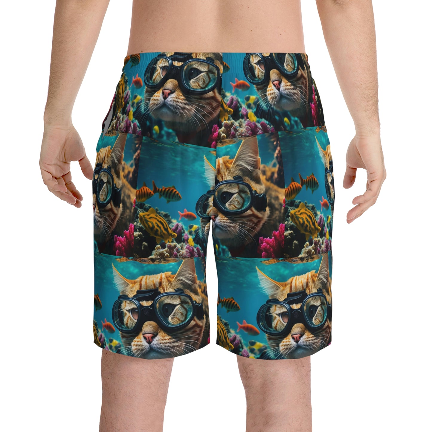 Men's Elastic Beach Shorts (AOP) scuba cat 3