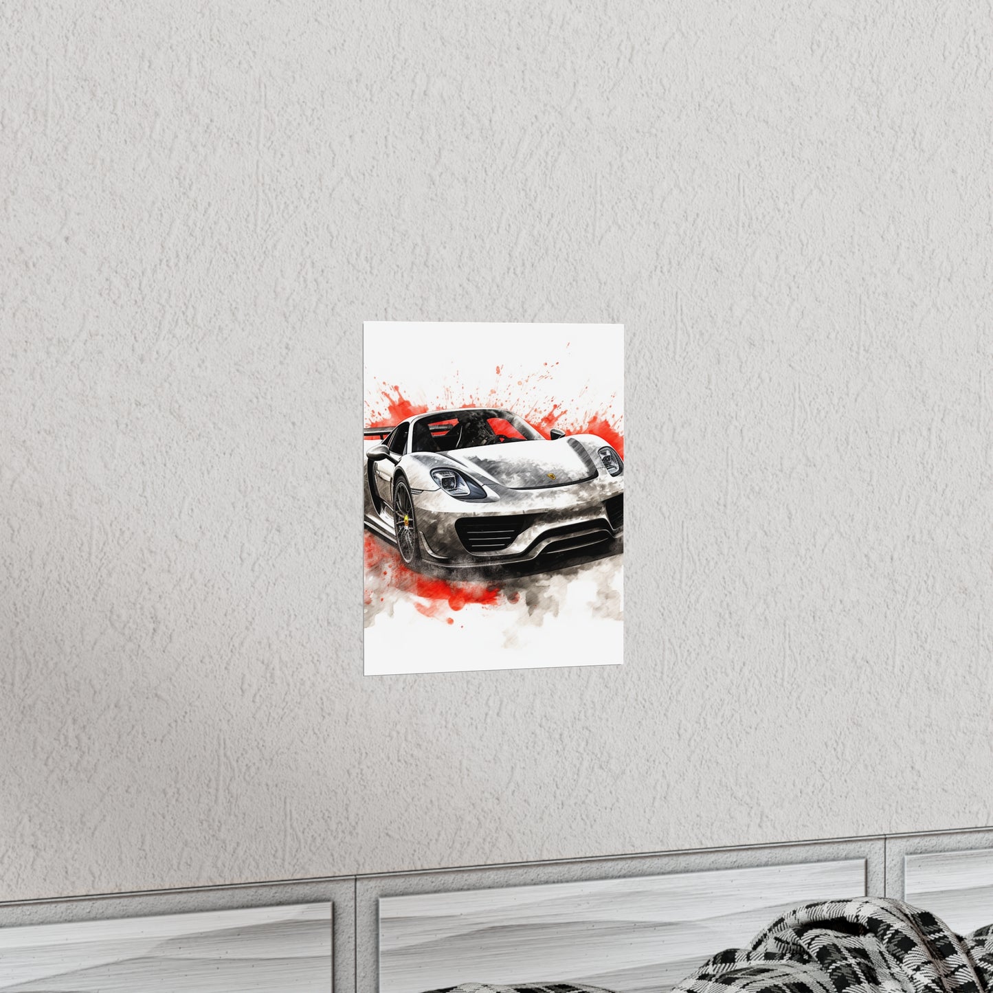 Premium Matte Vertical Posters 918 Spyder white background driving fast with water splashing 4