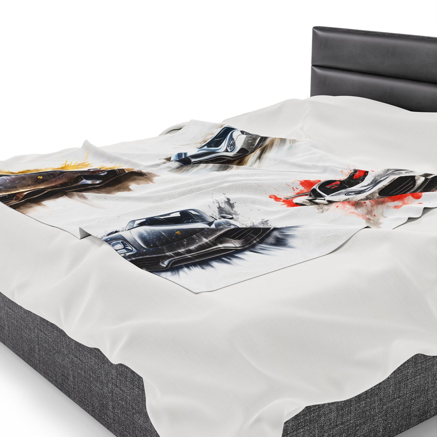 Velveteen Plush Blanket 918 Spyder white background driving fast with water splashing 5