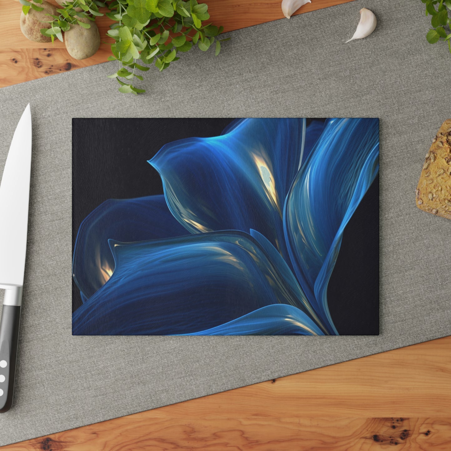 Glass Cutting Board Abstract Blue Tulip 1