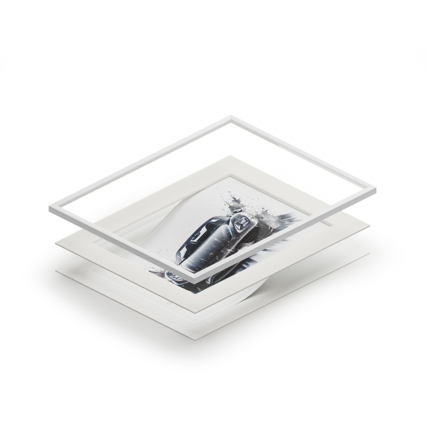 Fine Art Prints (Passepartout Paper Frame) 918 Spyder white background driving fast with water splashing 3