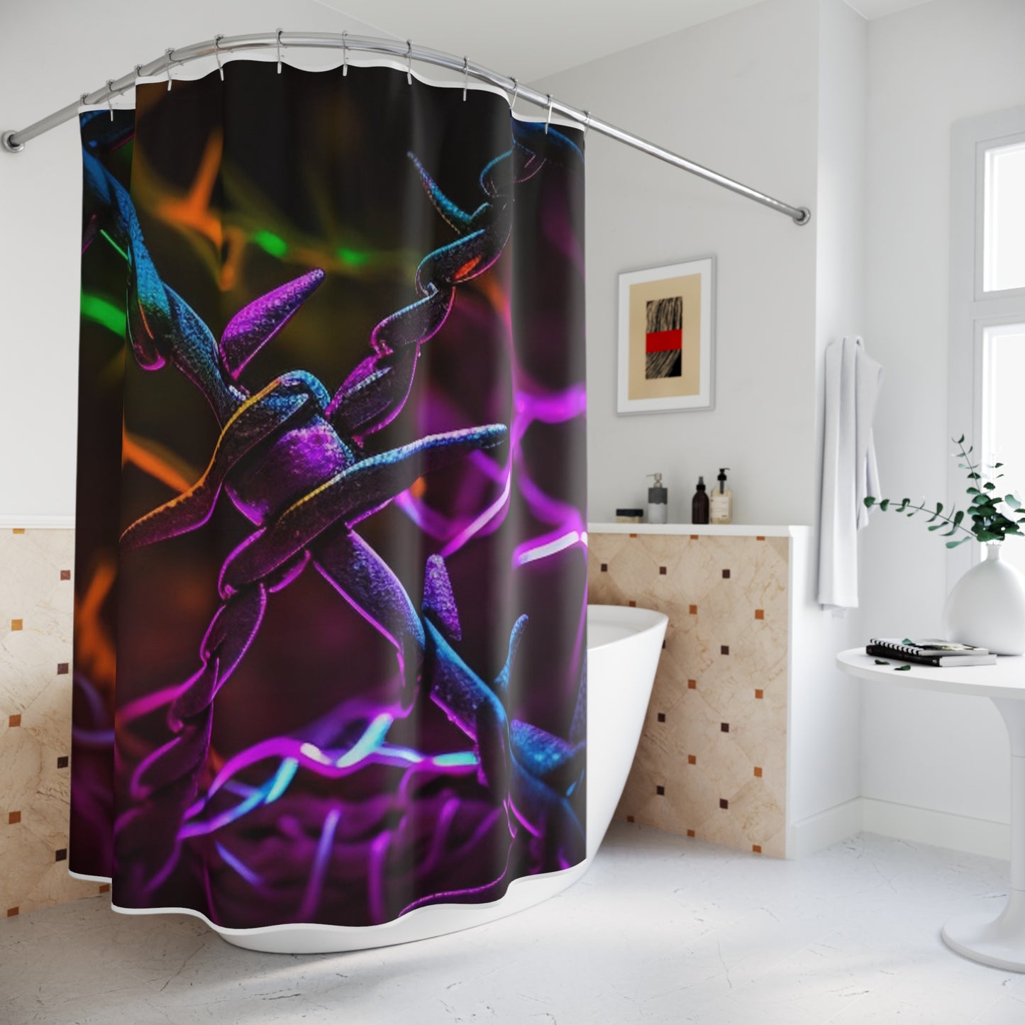 Polyester Shower Curtain Macro Neon Barb 4