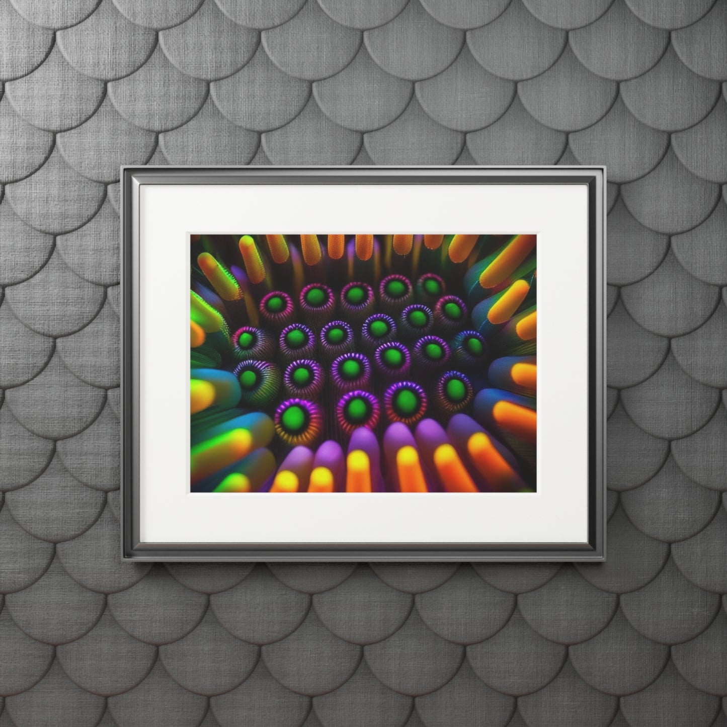 Fine Art Prints (Passepartout Paper Frame) Macro Cactus neon square 4