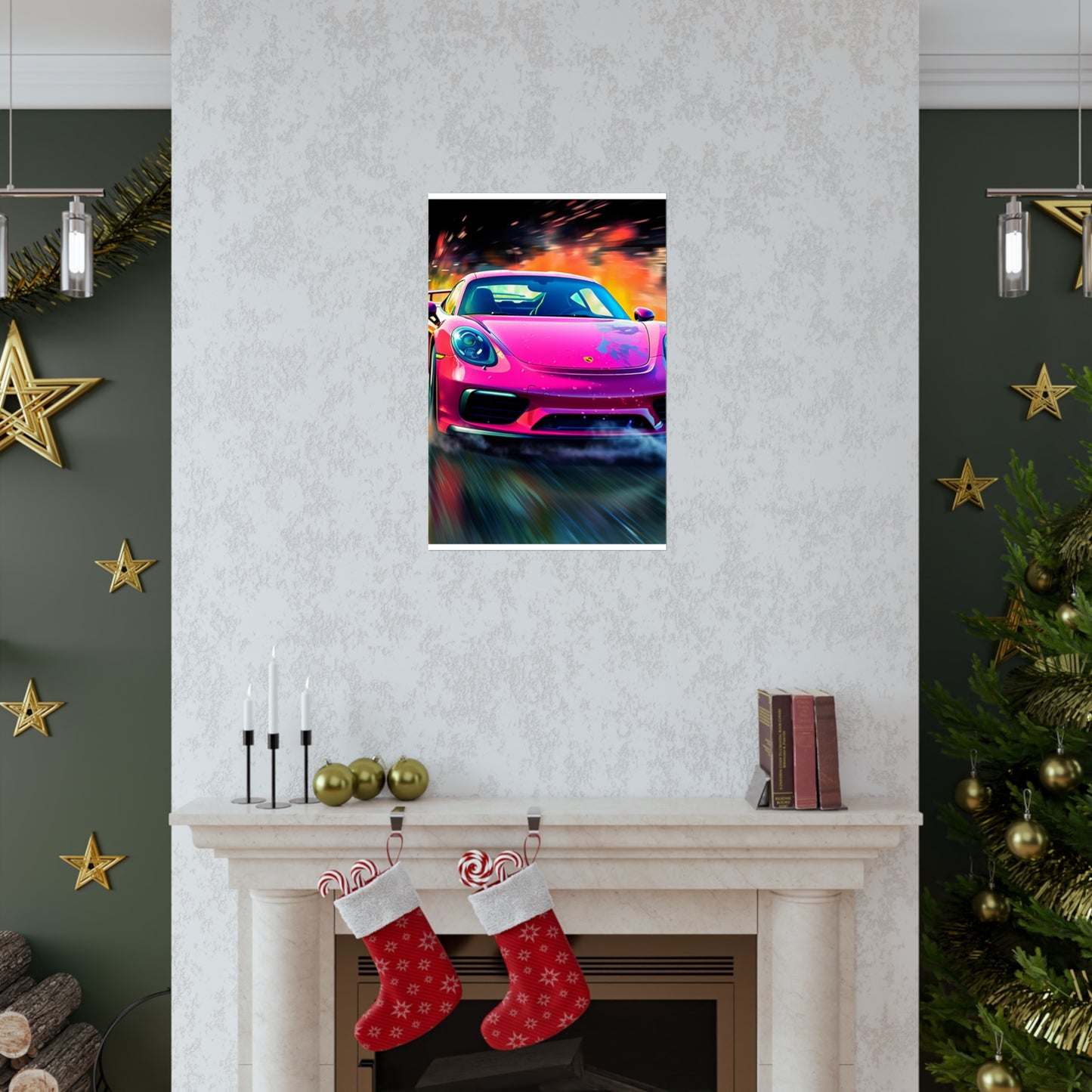 Premium Matte Vertical Posters Pink Porsche water fusion 4