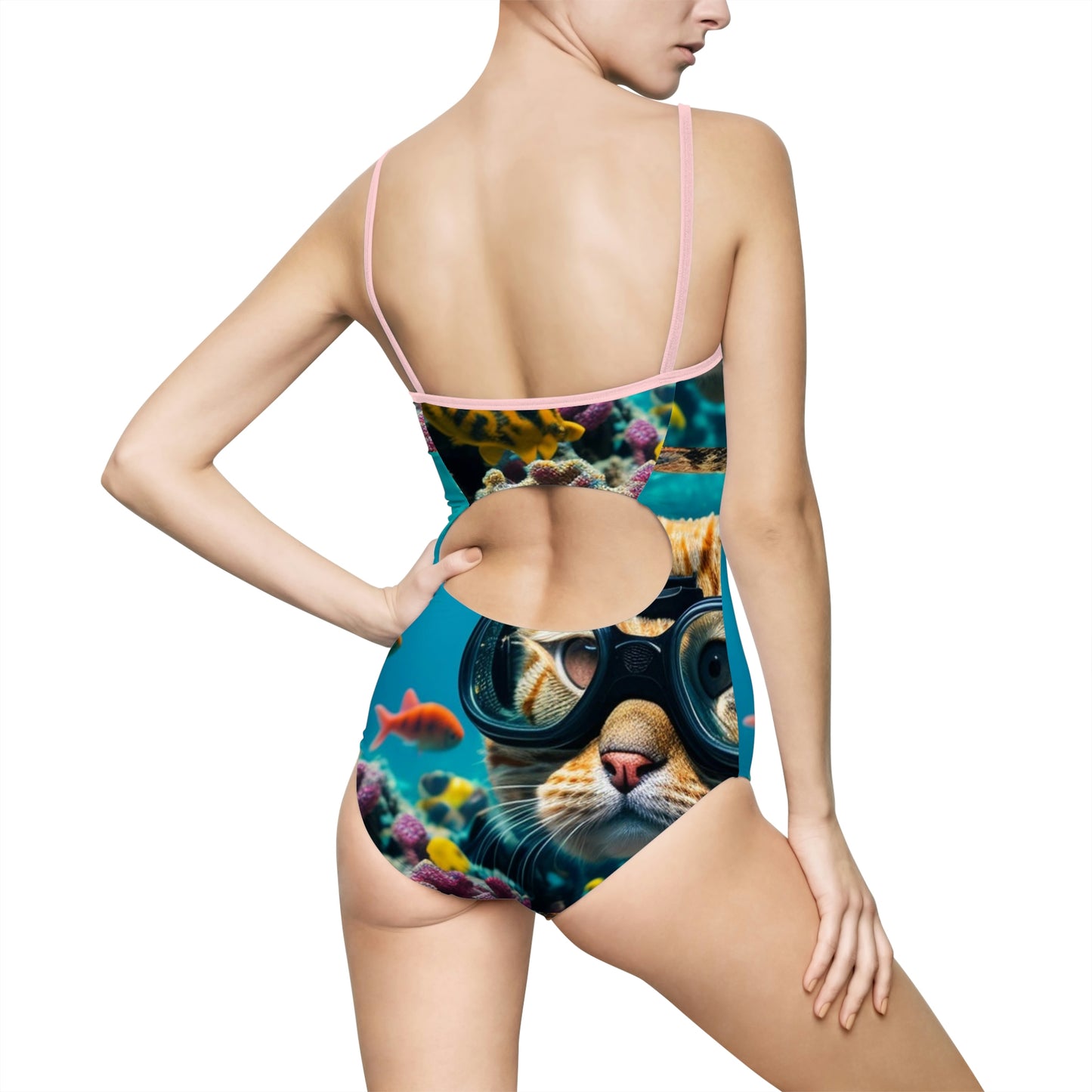Women's One-piece Swimsuit (AOP) Scuba Cat 3