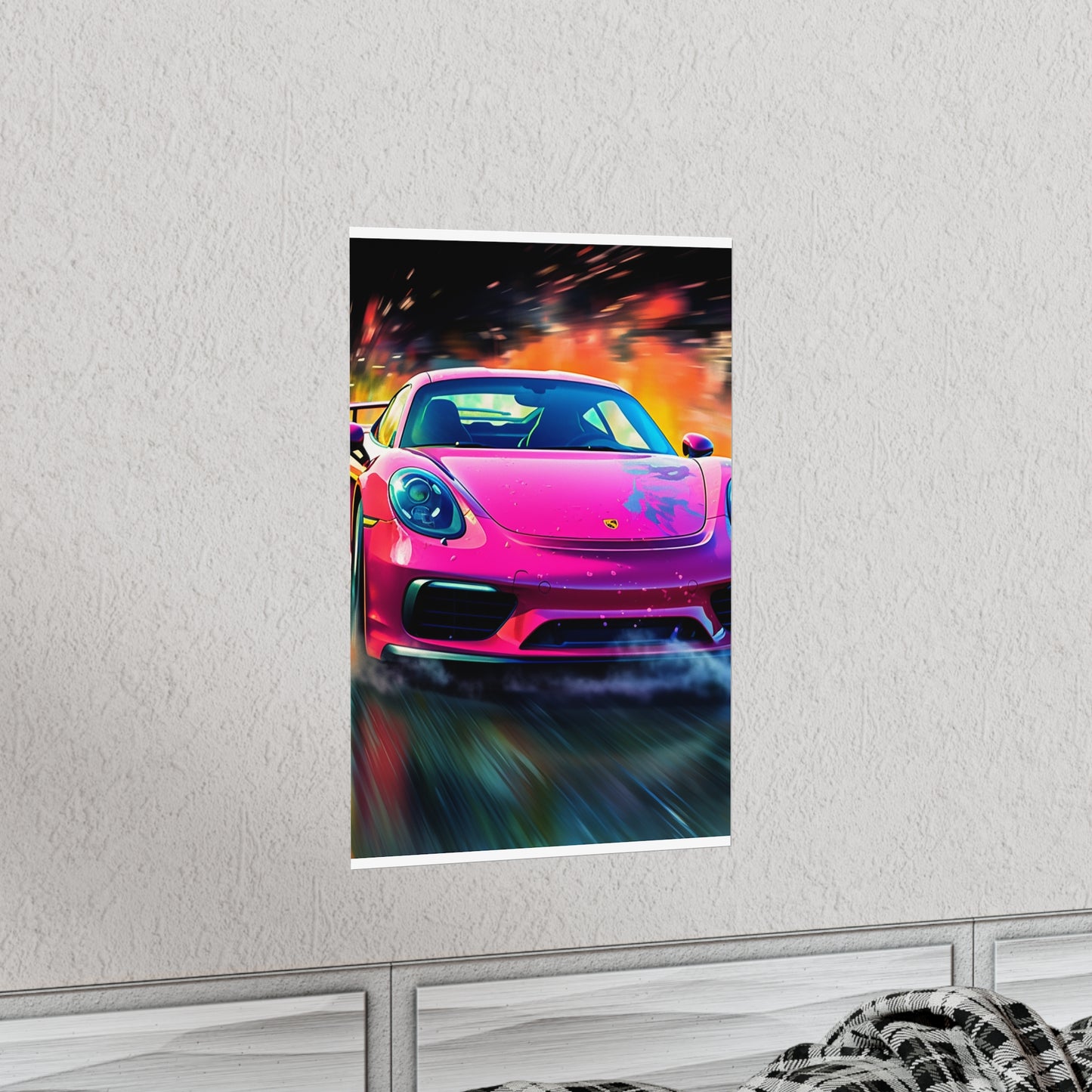 Premium Matte Vertical Posters Pink Porsche water fusion 4