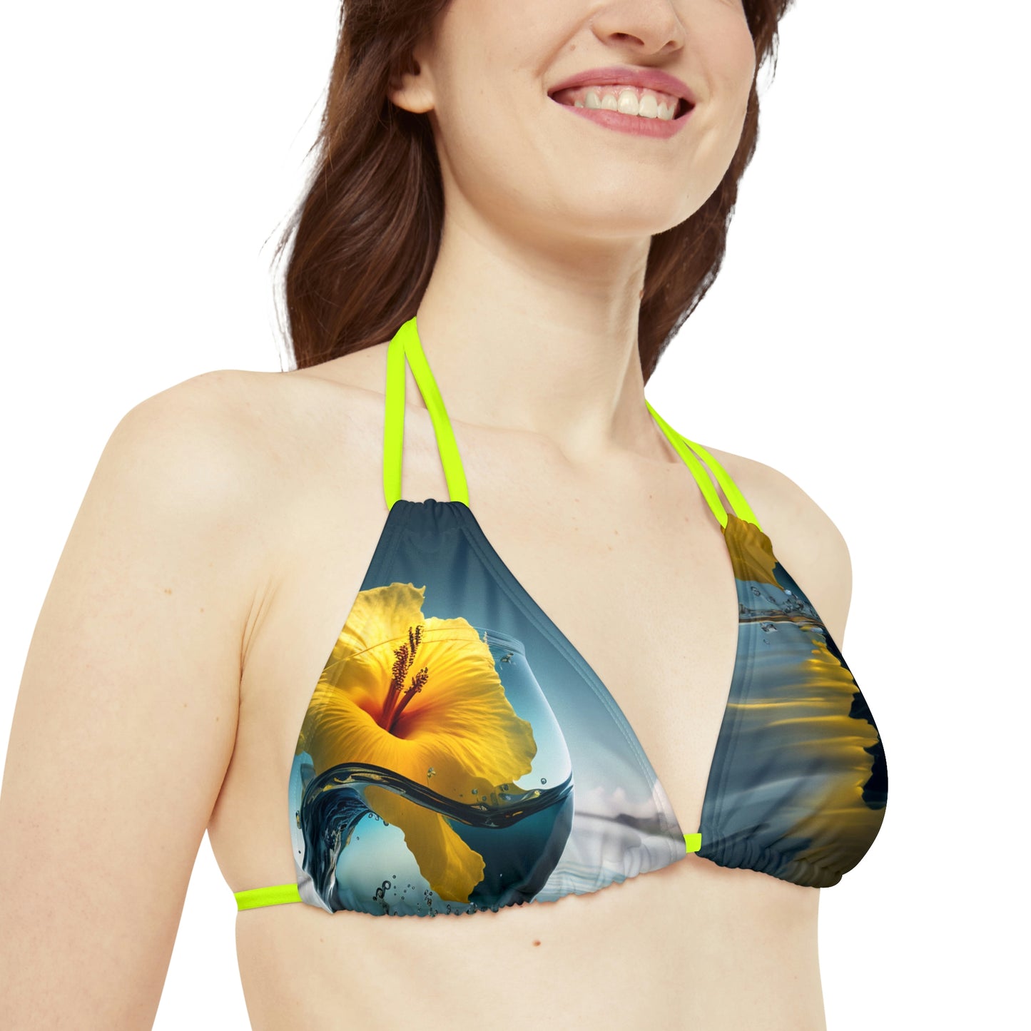 Strappy Bikini Set (AOP) Yellow Hibiscus Glass 4