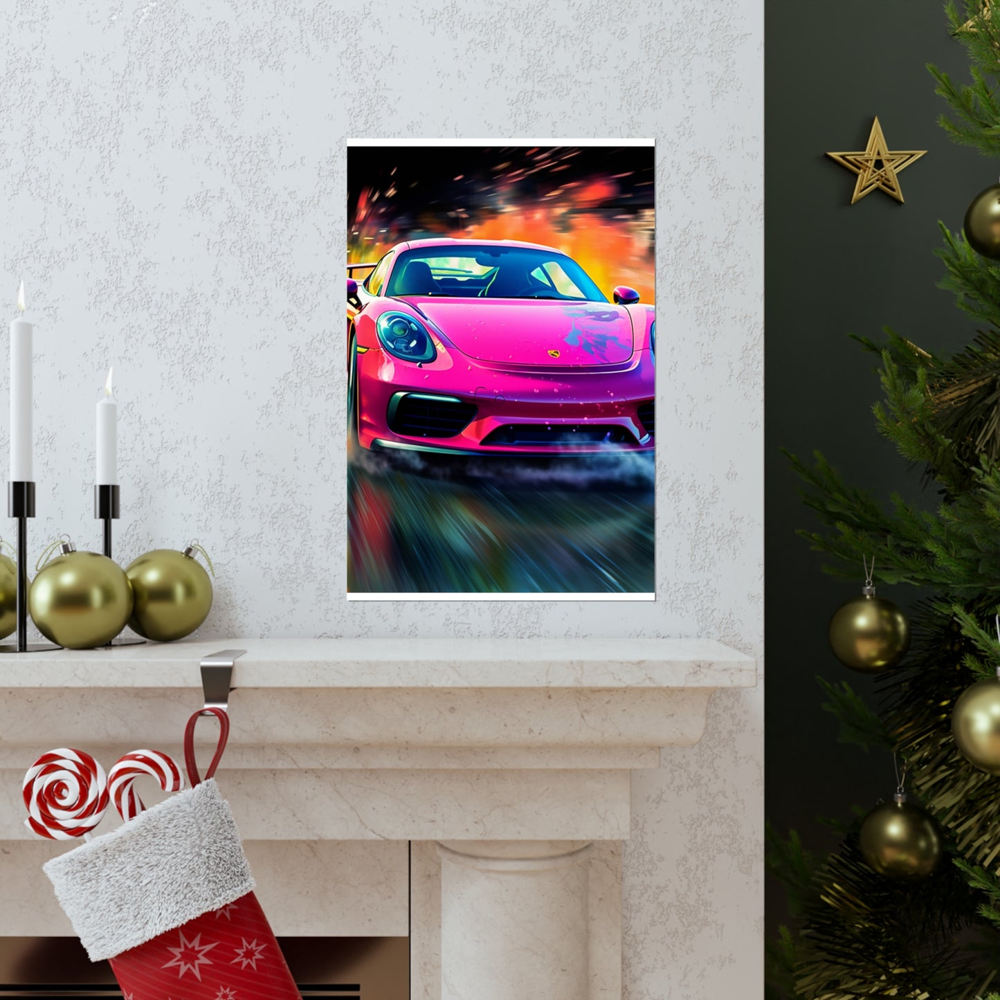 Premium Matte Vertical Posters Pink Porsche water fusion 4