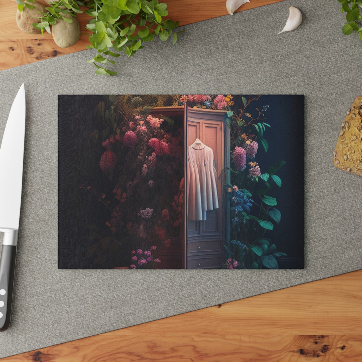 Glass Cutting Board A Wardrobe Surrounded by Flowers 3