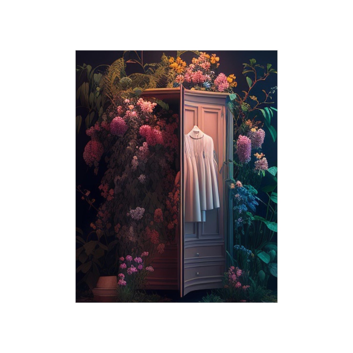 Premium Matte Vertical Posters A Wardrobe Surrounded by Flowers 3