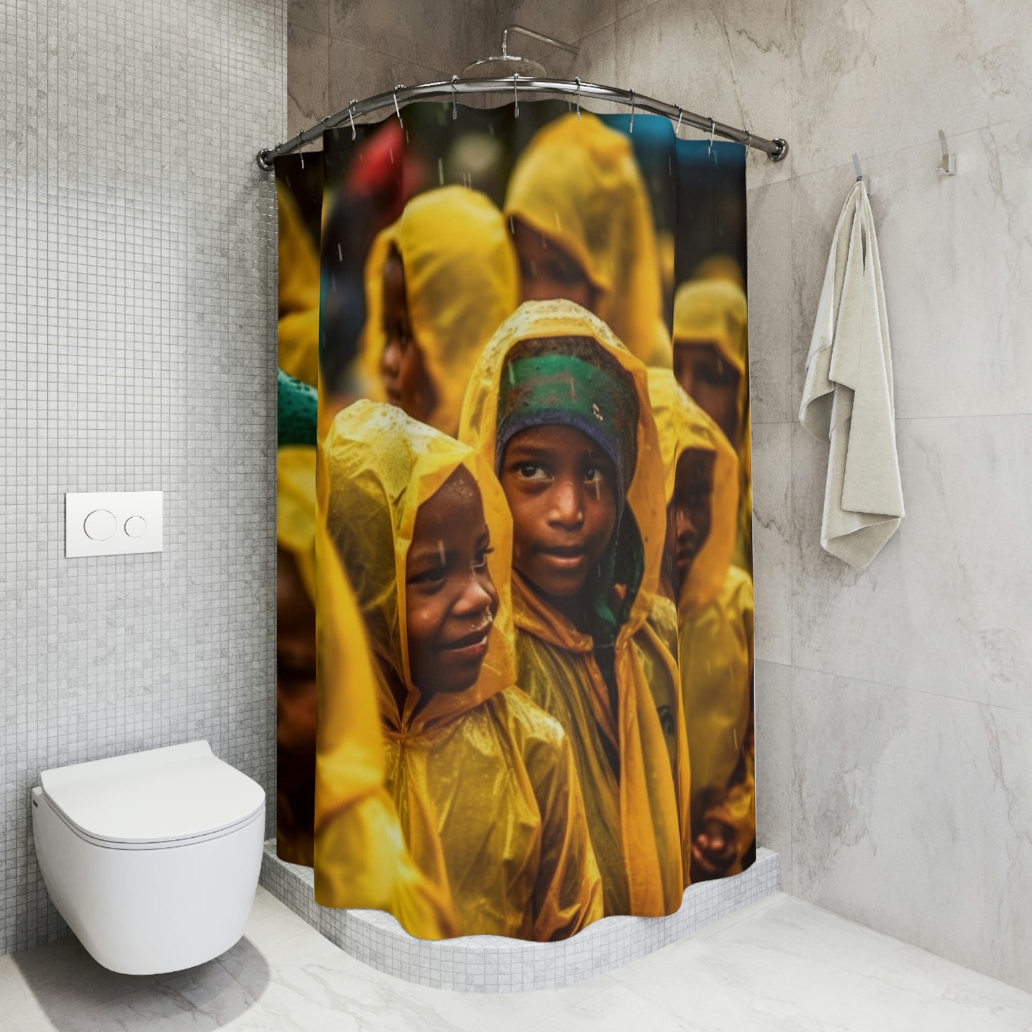 Polyester Shower Curtain Yellow Raincoat kids 4