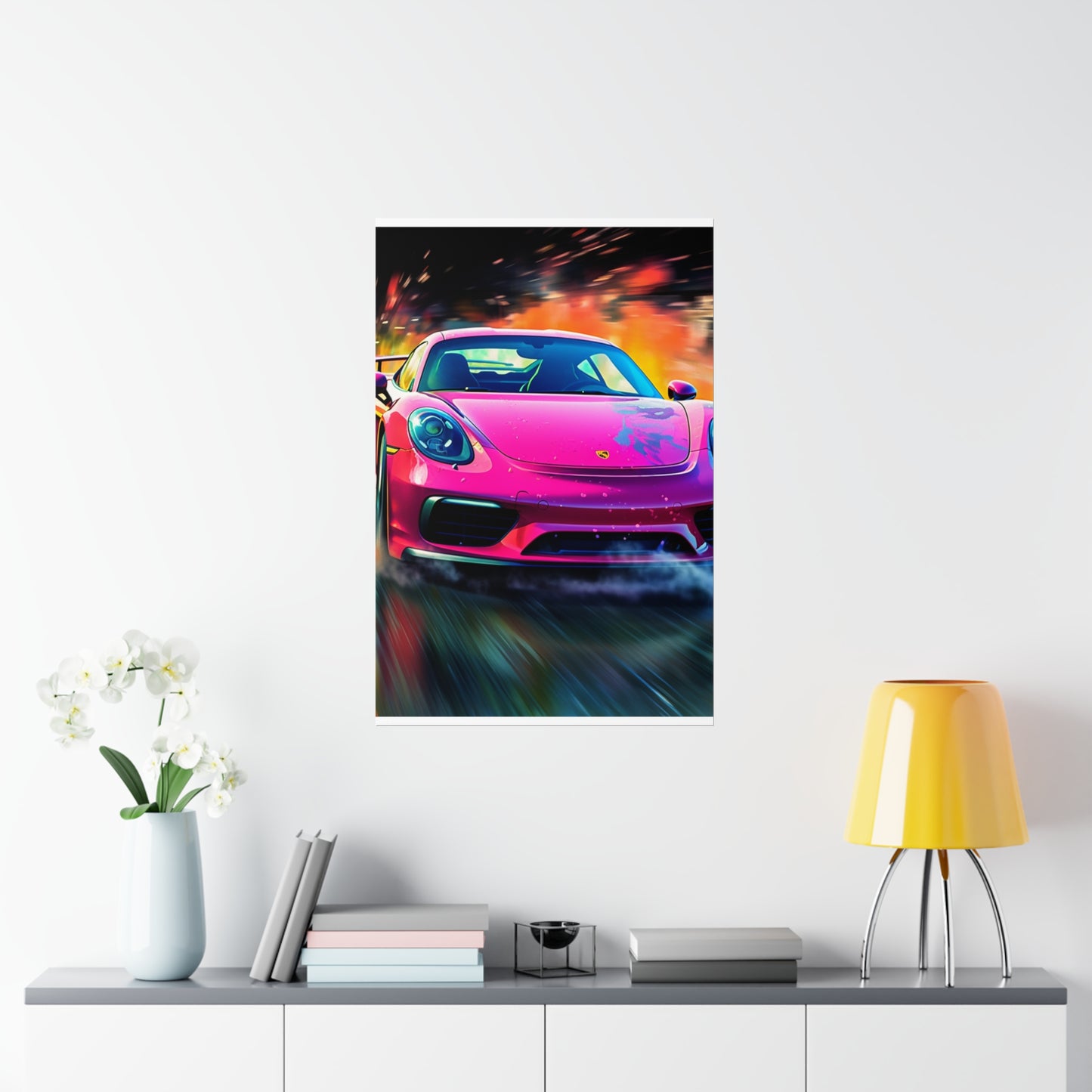 Premium Matte Vertical Posters Pink Porsche water fusion 4