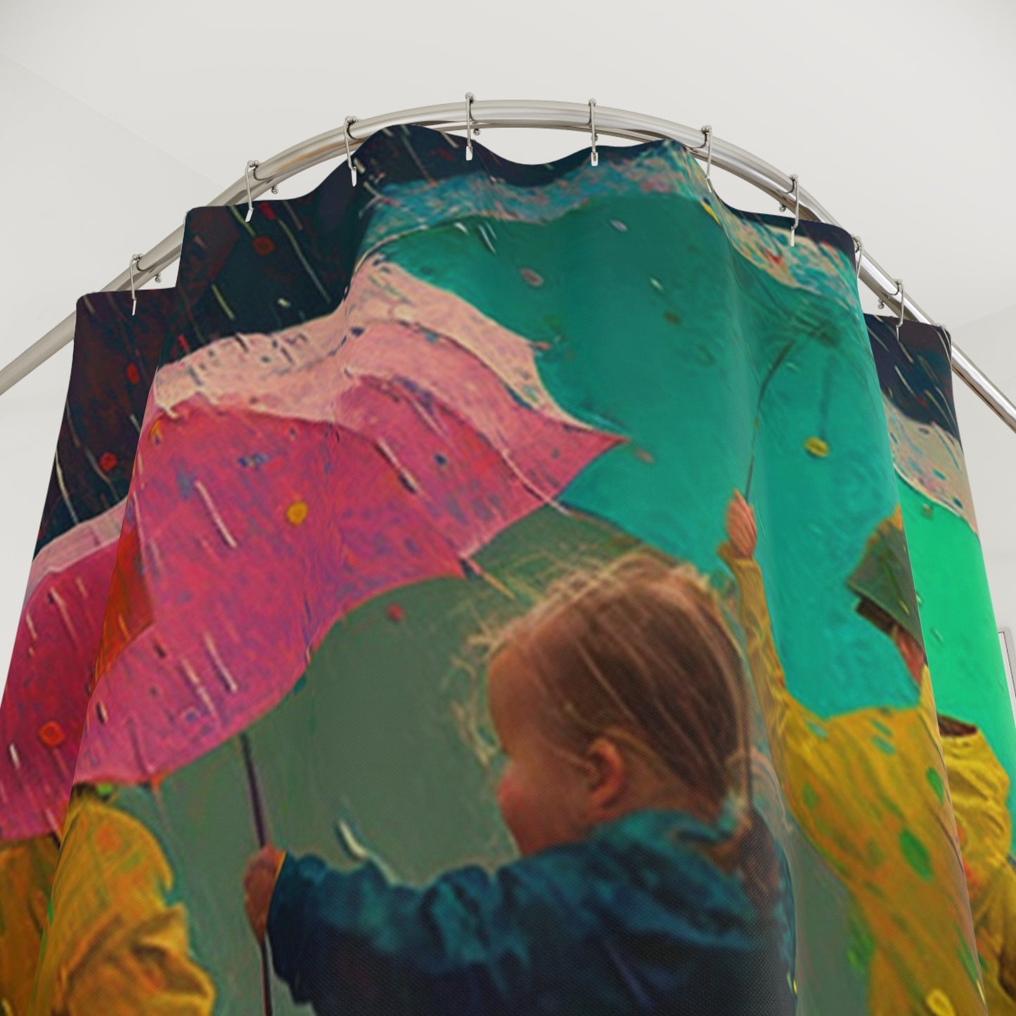 Polyester Shower Curtain kids dancing rain 3