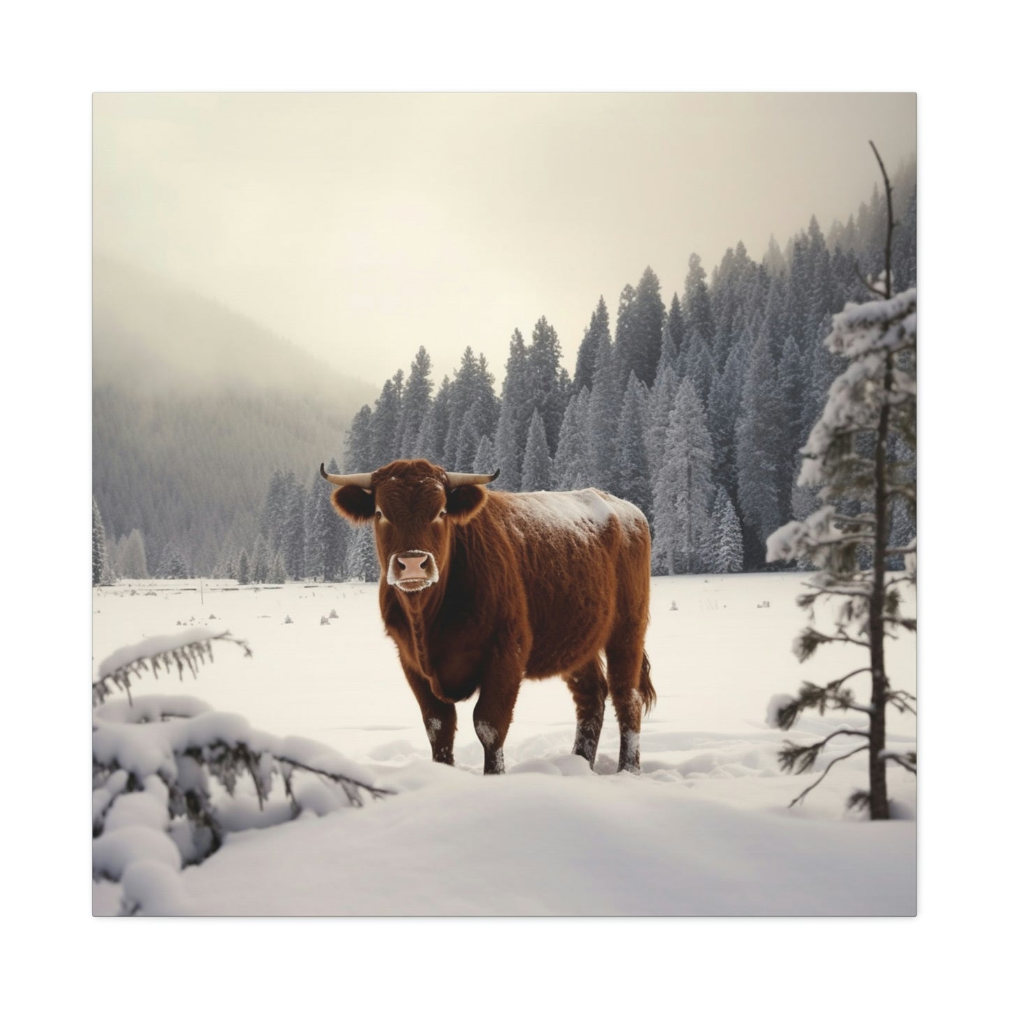 Canvas Gallery Wraps Cow Snow 3