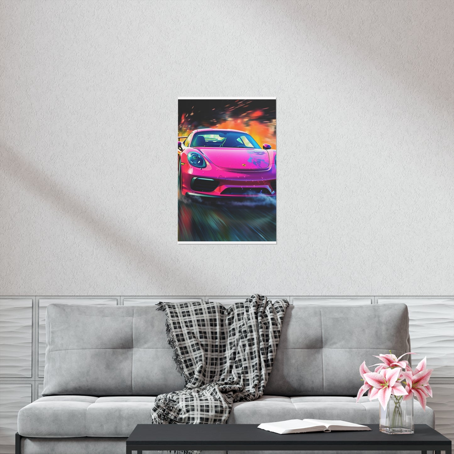 Premium Matte Vertical Posters Pink Porsche water fusion 4