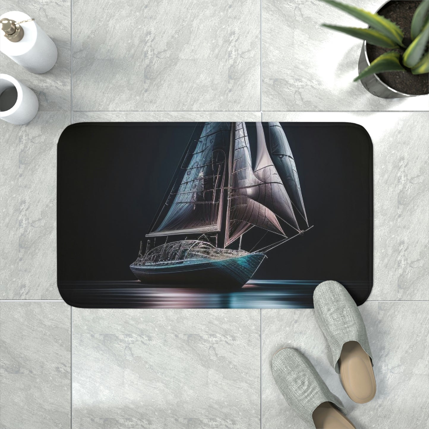 Memory Foam Bath Mat glow sailboat 2