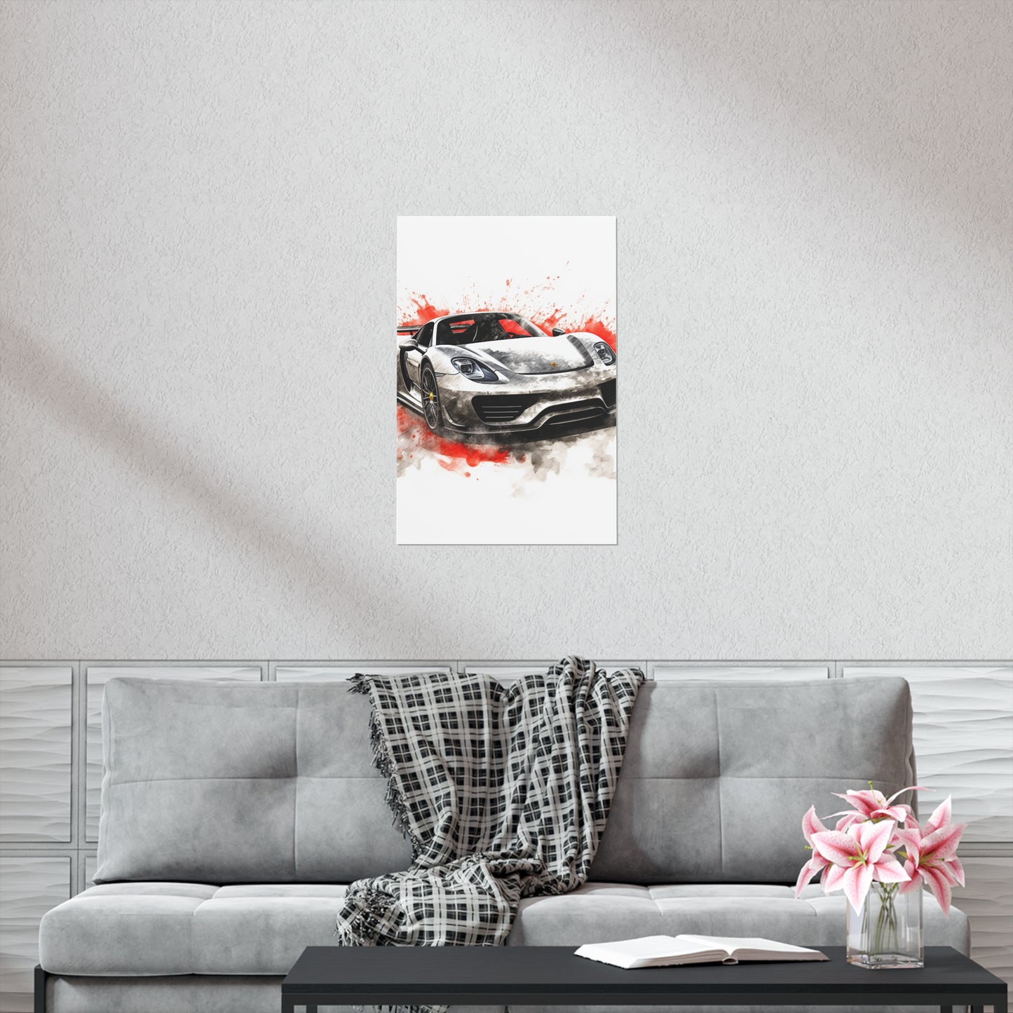 Premium Matte Vertical Posters 918 Spyder white background driving fast with water splashing 4