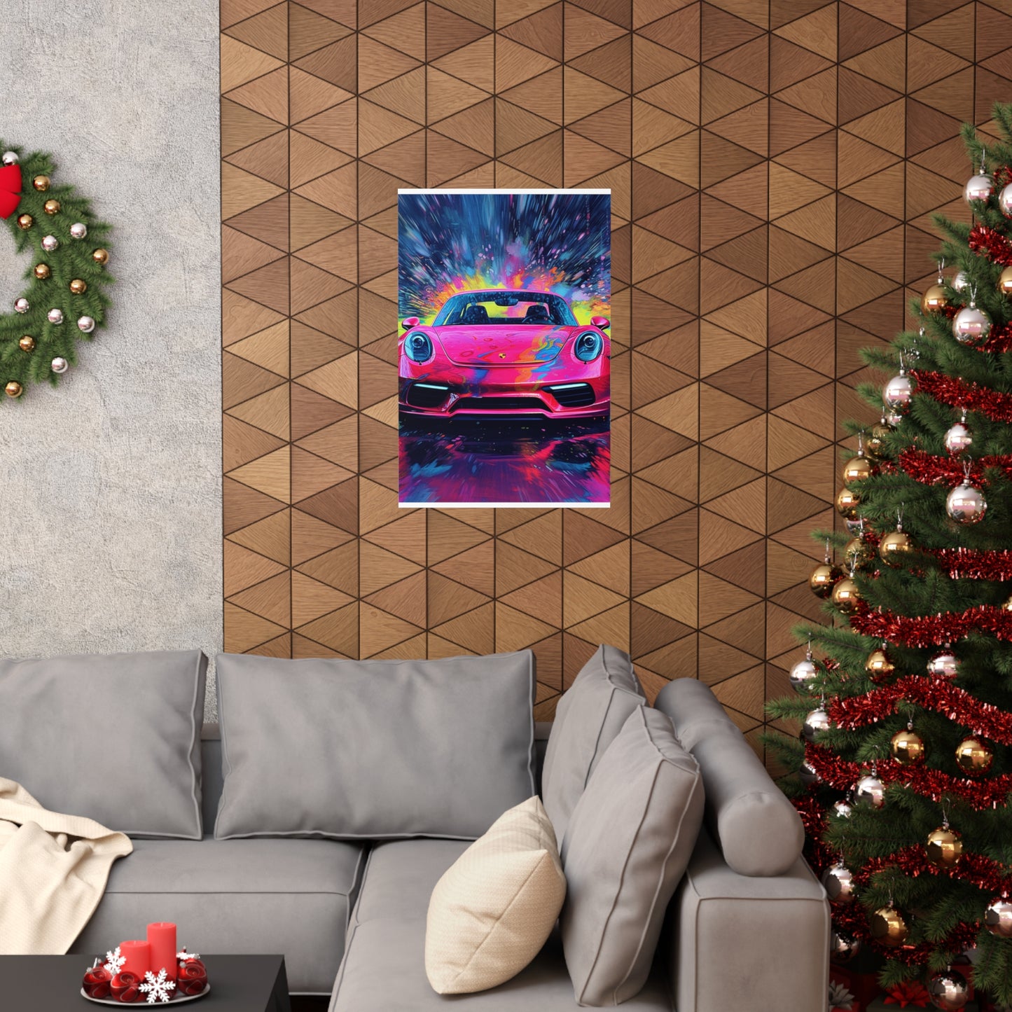 Premium Matte Vertical Posters Pink Porsche water fusion 3