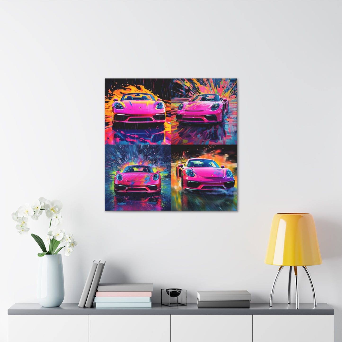 Canvas Gallery Wraps Pink Porsche water fusion 4 pack