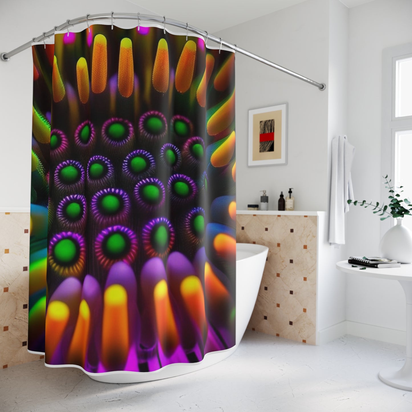 Polyester Shower Curtain Macro Cactus neon square 4
