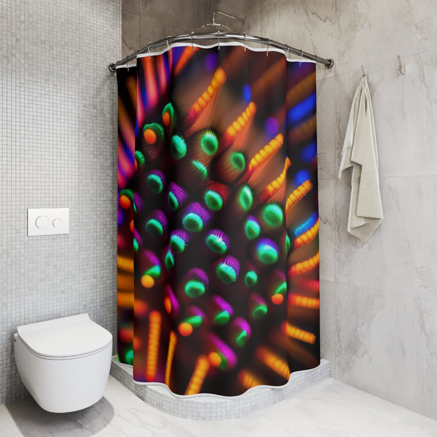 Polyester Shower CurtainMacro Cactus neon square 3