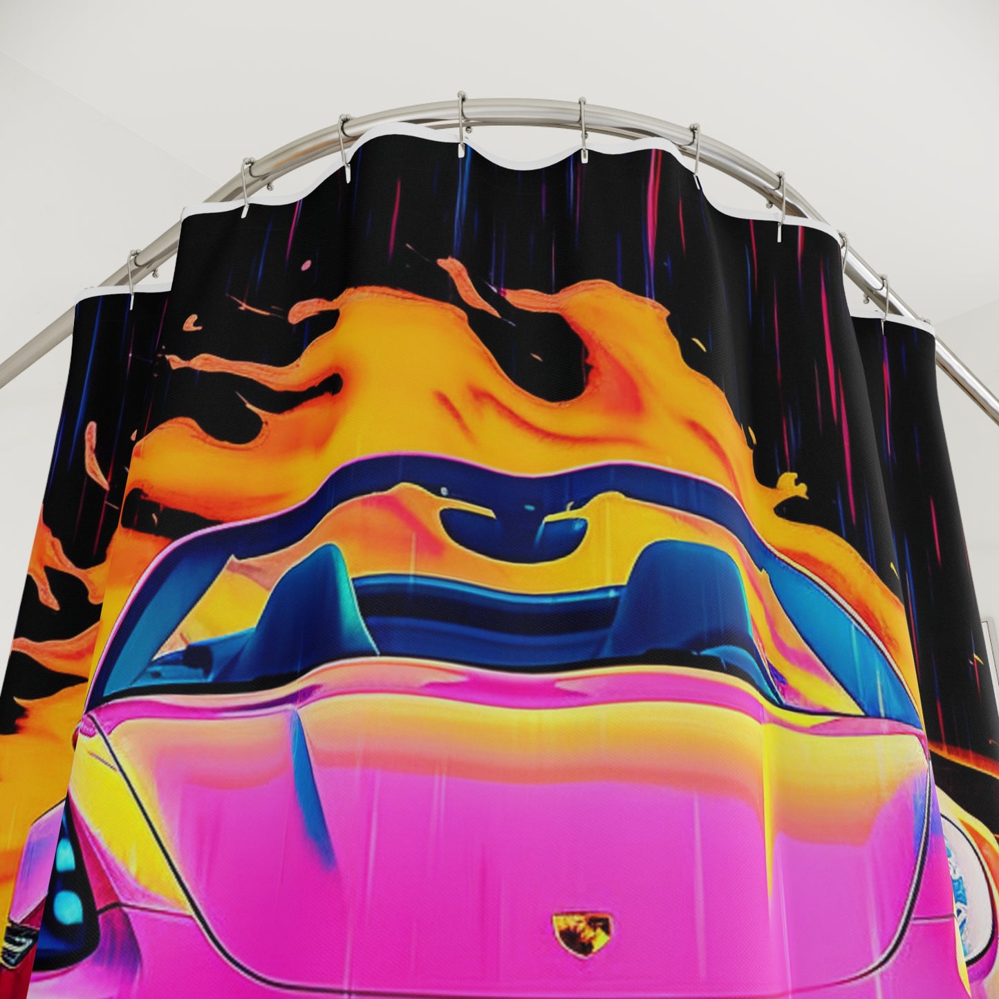 Polyester Shower Curtain Pink Porsche water fusion 1