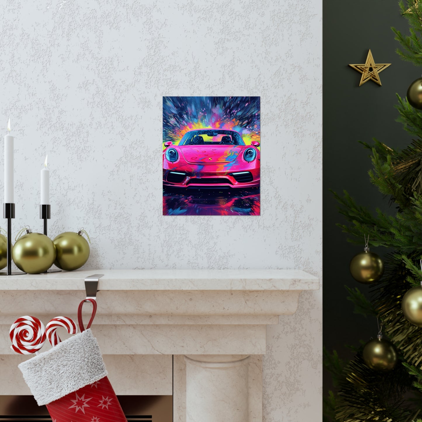 Premium Matte Vertical Posters Pink Porsche water fusion 3