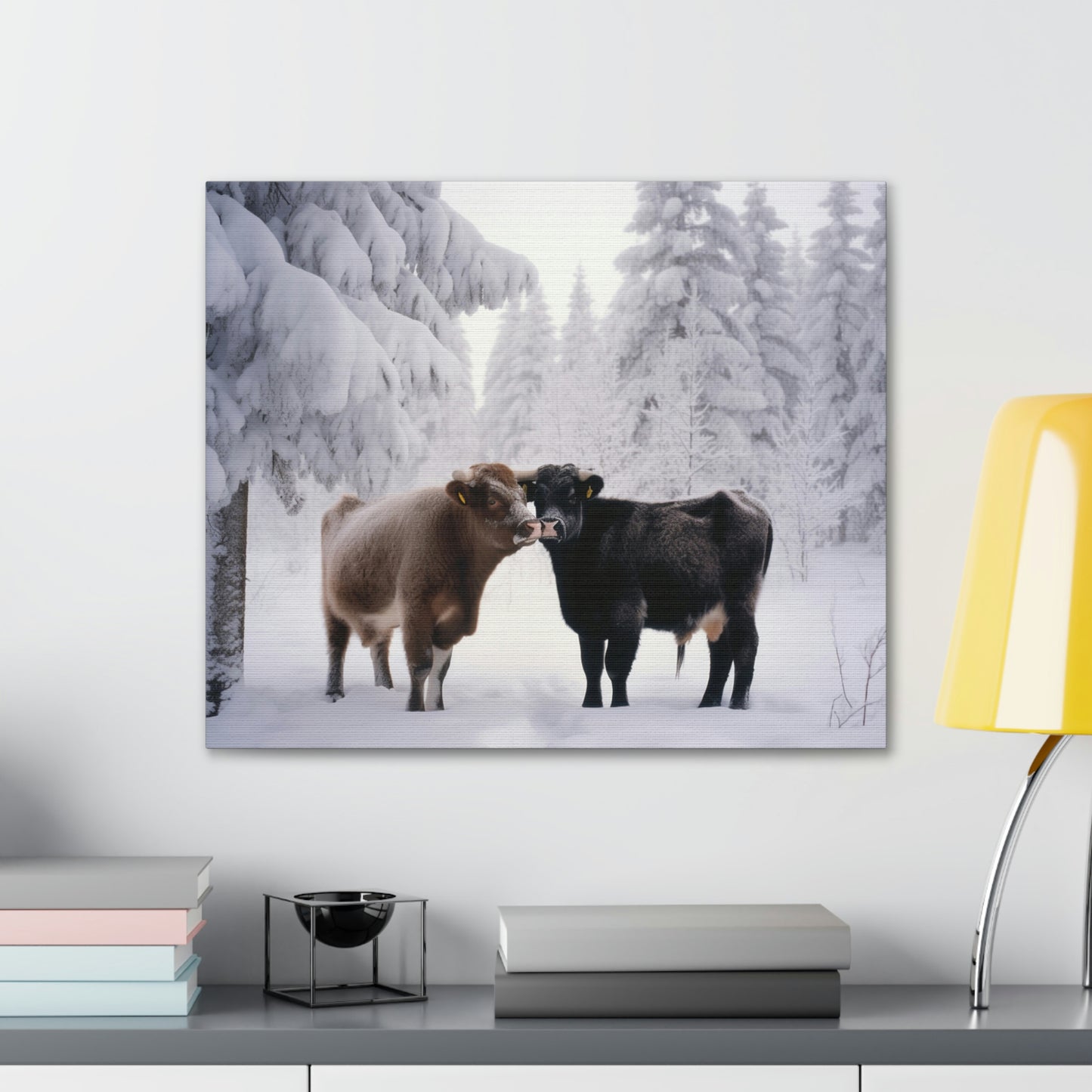 Canvas Gallery Wraps Long Haired Cow snow 3