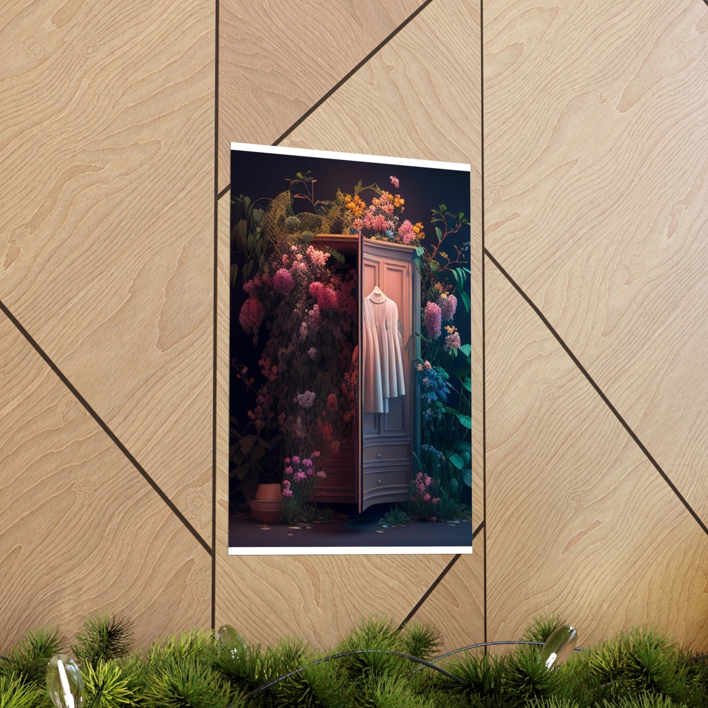 Premium Matte Vertical Posters A Wardrobe Surrounded by Flowers 3