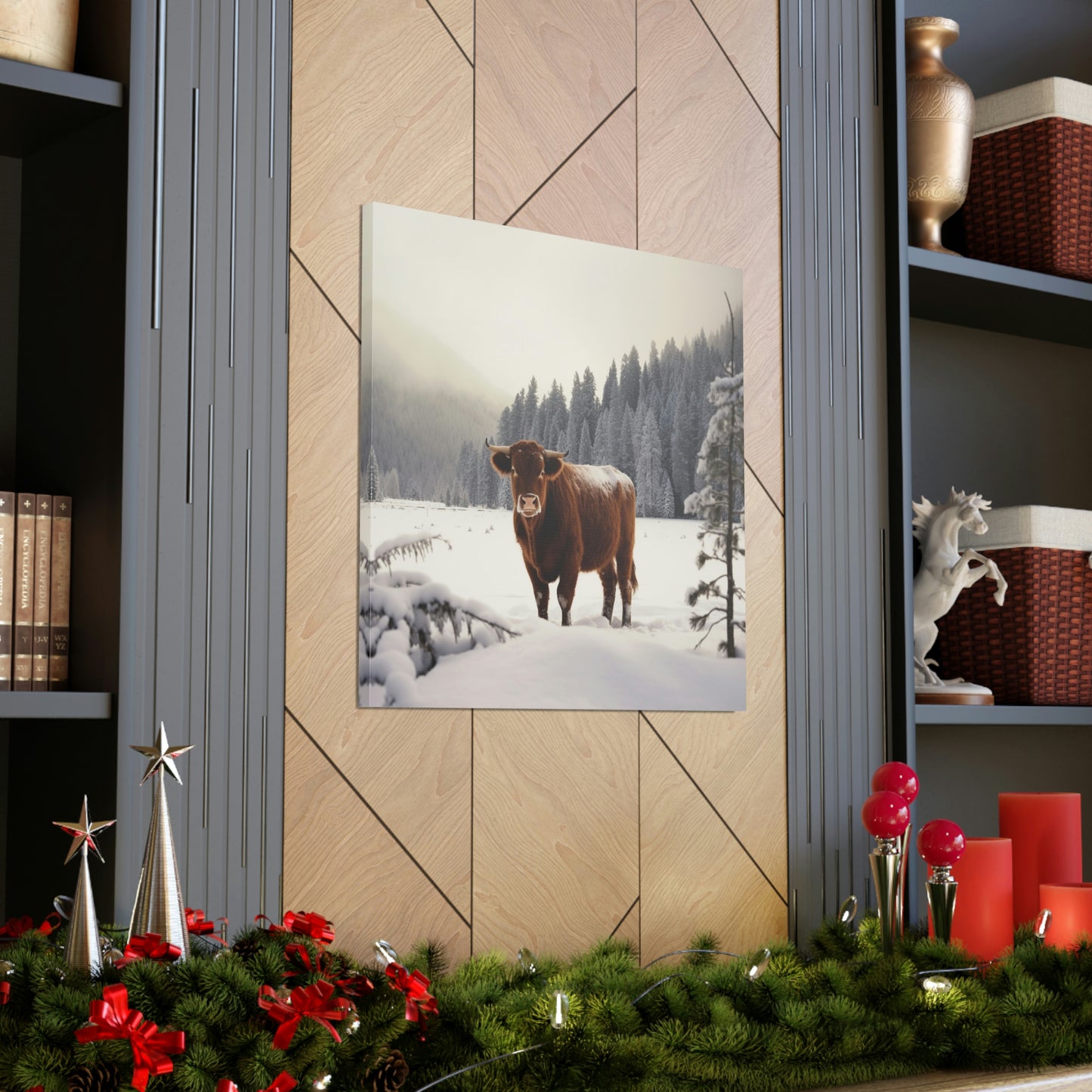 Canvas Gallery Wraps Cow Snow 3