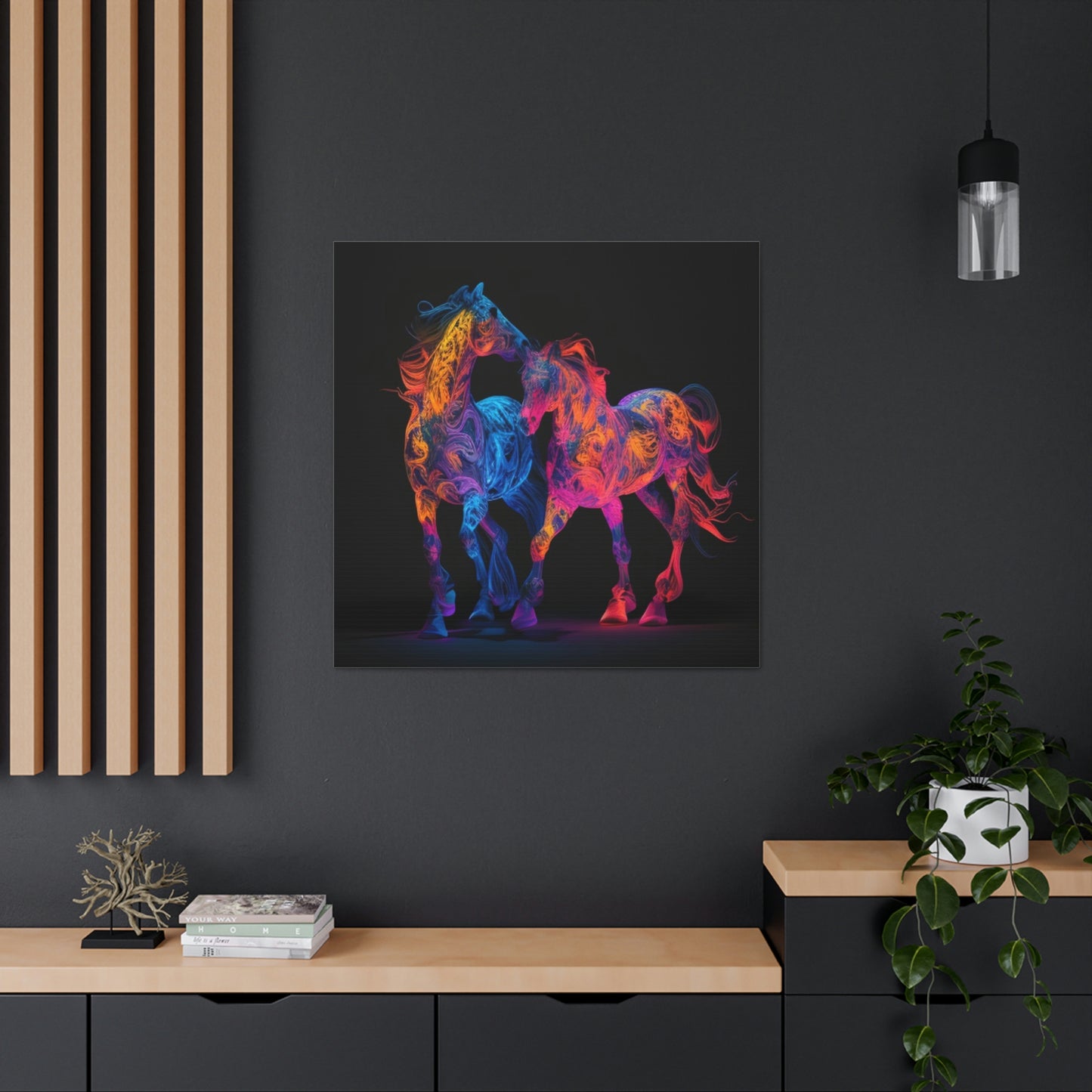 Canvas Gallery Wraps Two Neon Horses 1