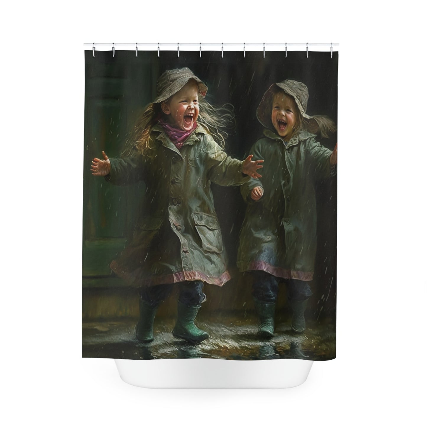 Polyester Shower Curtain kids dancing rain 8
