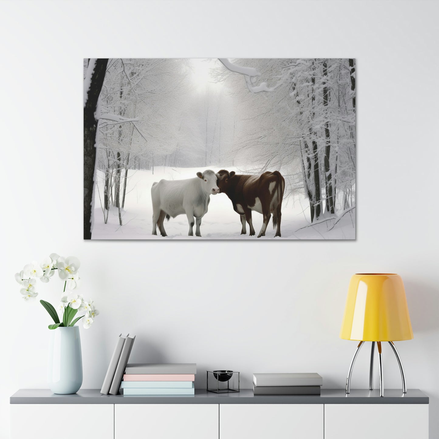 Canvas Gallery Wraps Long Haired Cow snow 4