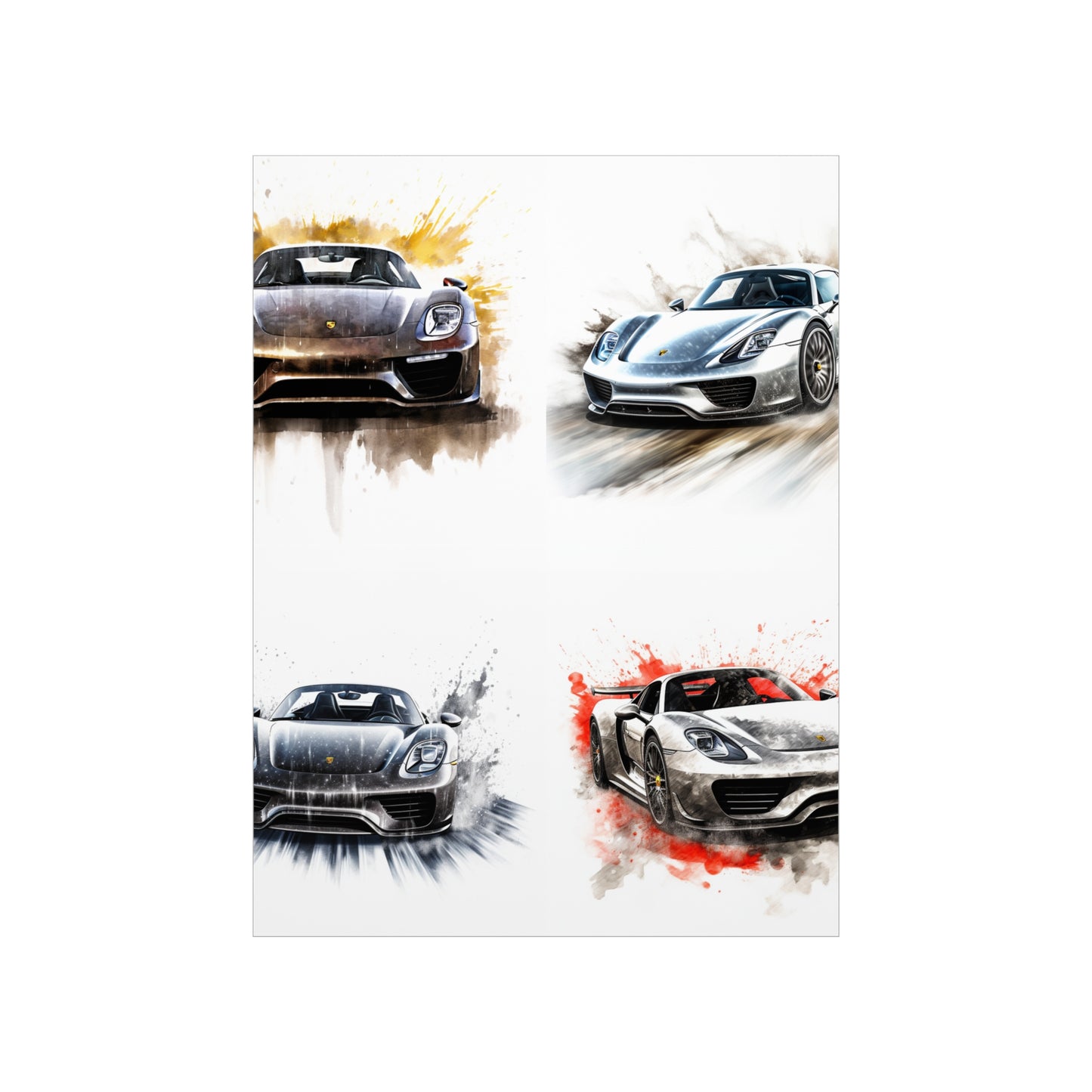 Premium Matte Vertical Posters 918 Spyder white background driving fast with water splashing 5