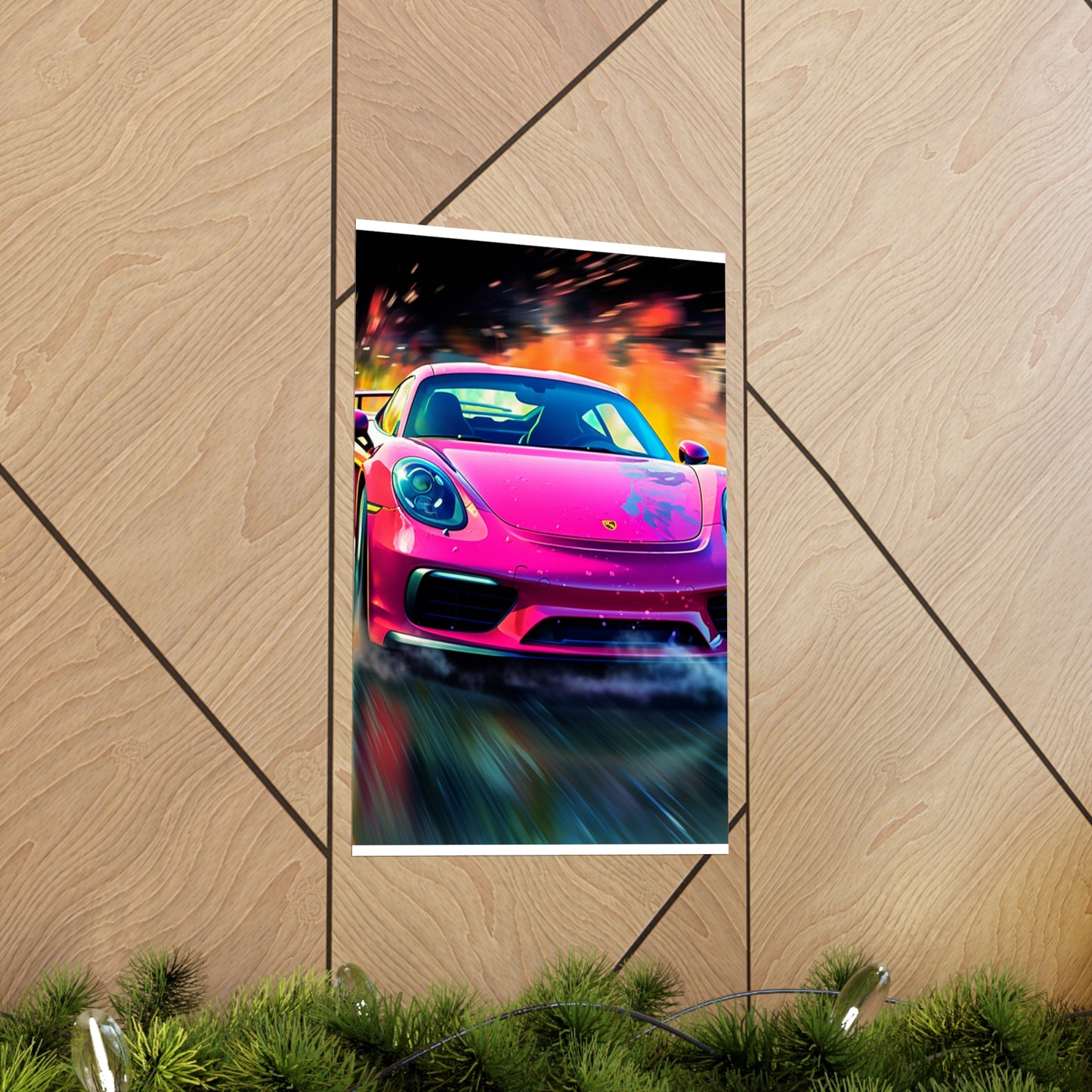 Premium Matte Vertical Posters Pink Porsche water fusion 4