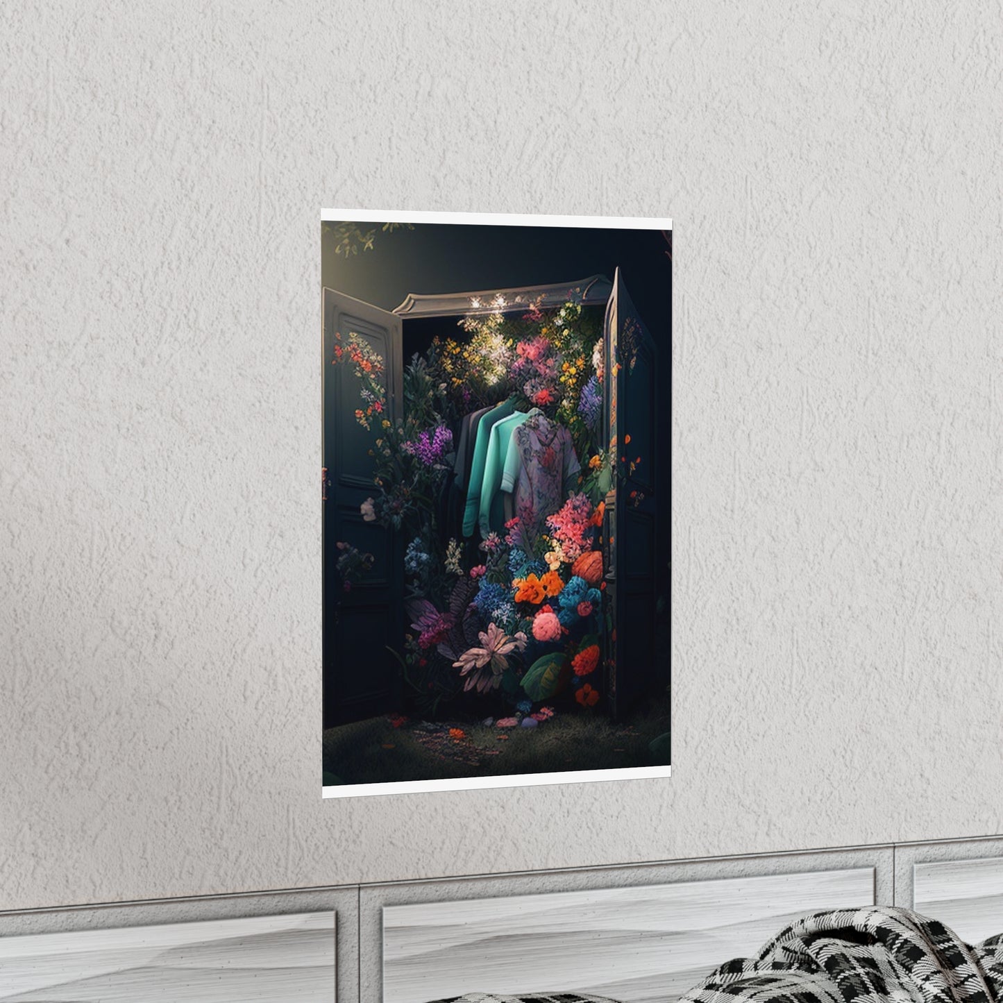 Premium Matte Vertical Posters A Wardrobe Surrounded by Flowers 1