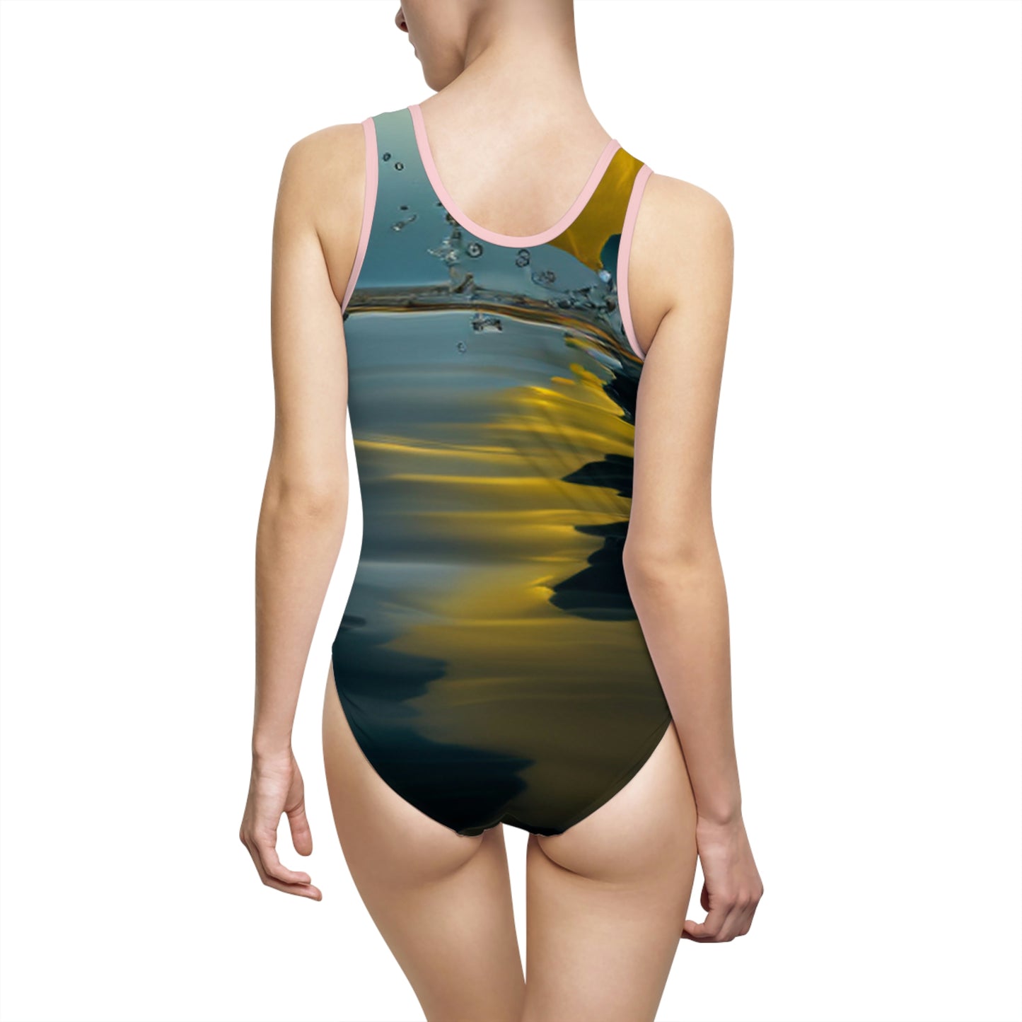 Women's Classic One-Piece Swimsuit (AOP) Yellow Hibiscus Glass 4