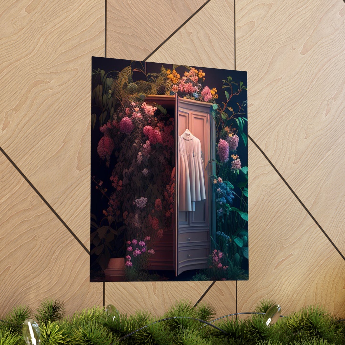 Premium Matte Vertical Posters A Wardrobe Surrounded by Flowers 3