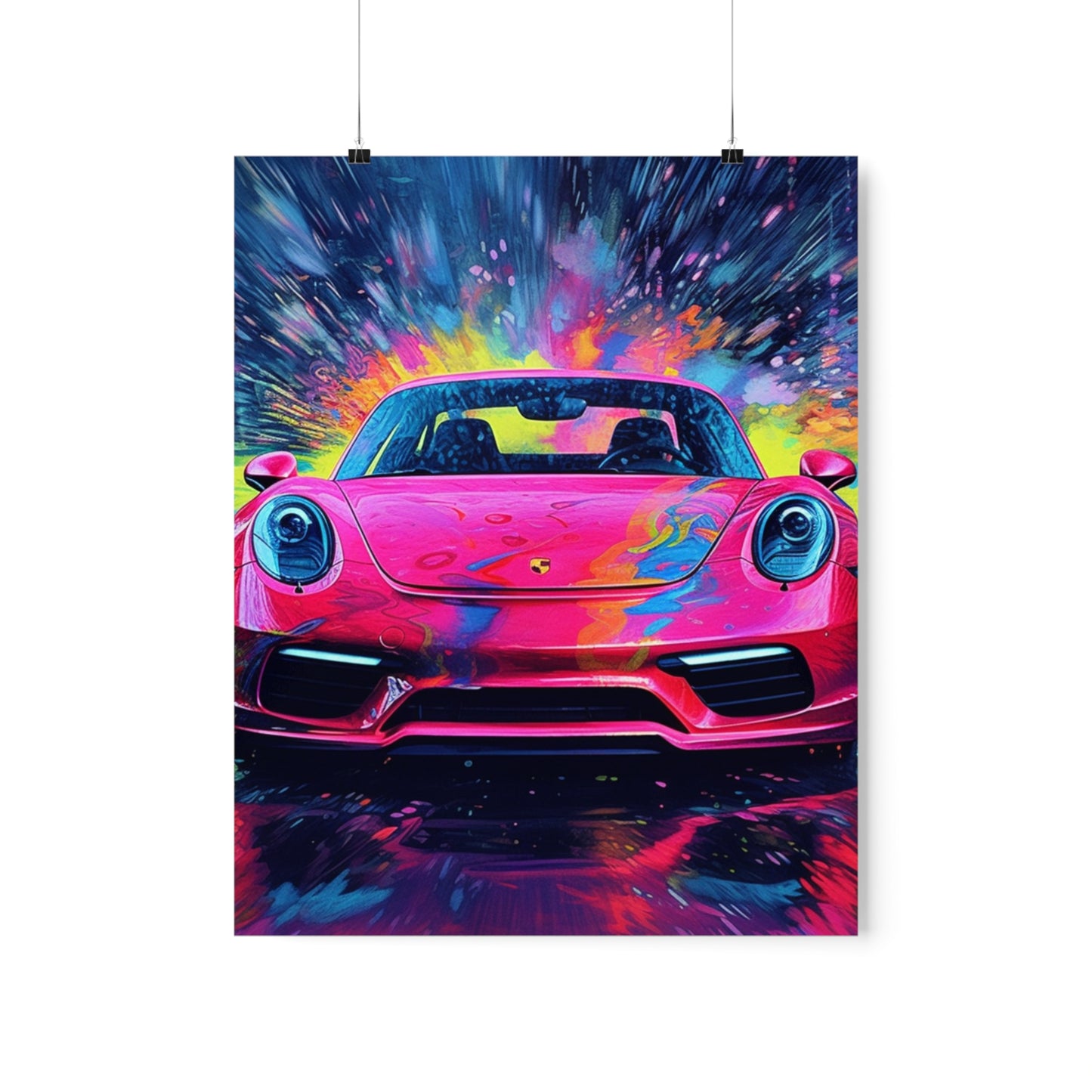 Premium Matte Vertical Posters Pink Porsche water fusion 3