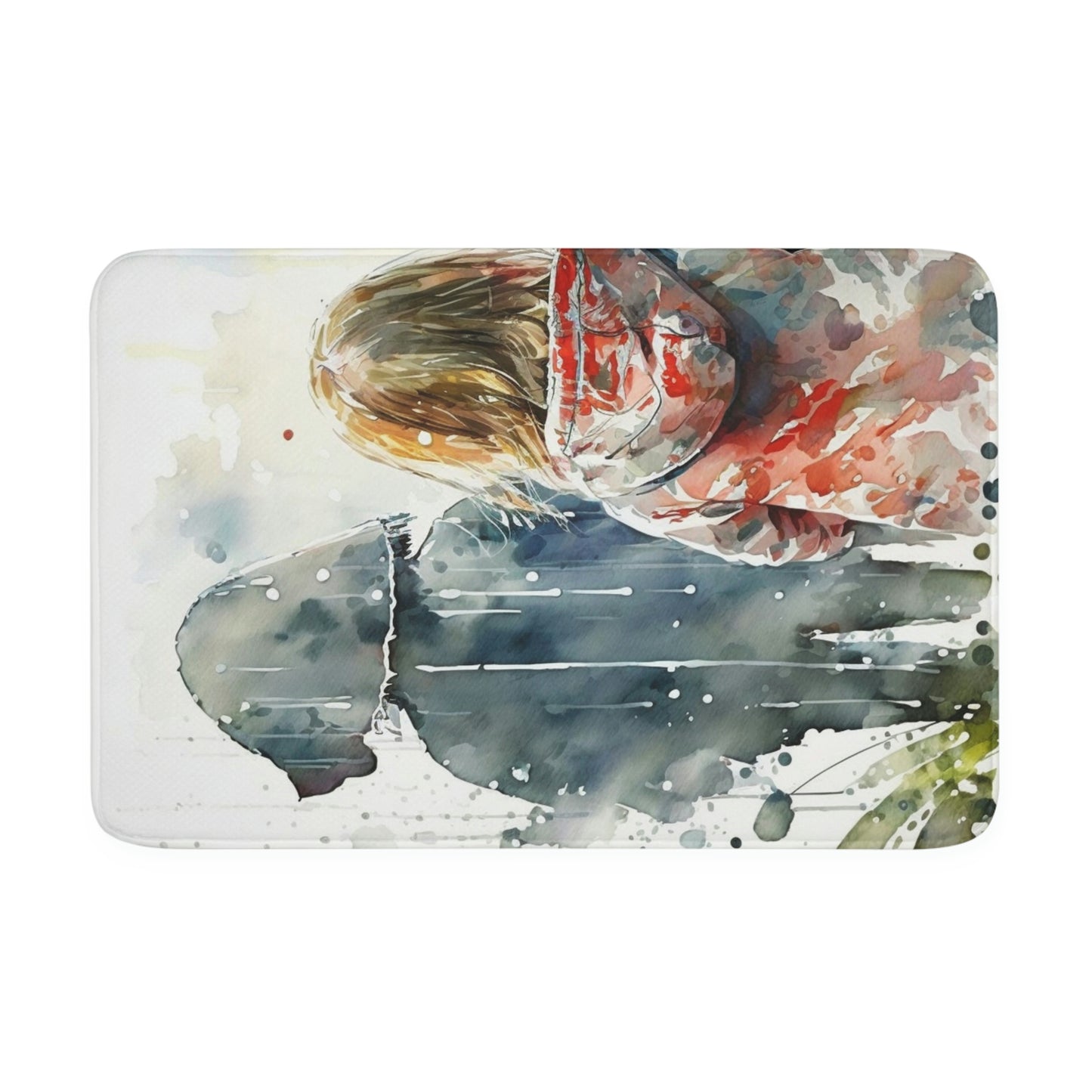 Memory Foam Bath Mat girl rain watercolor 3