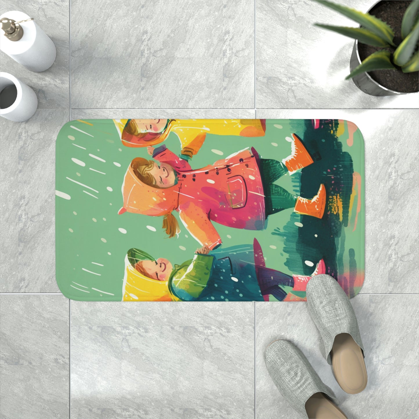 Memory Foam Bath Mat kids dancing rain 6