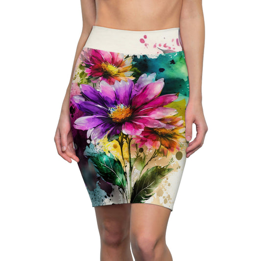Women's Pencil Skirt (AOP) bright Spring Flowers 1