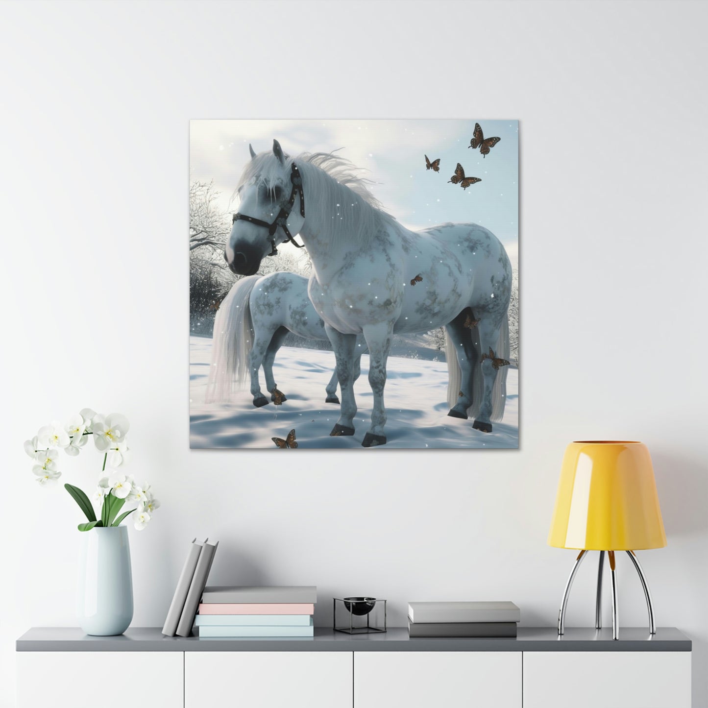 Canvas Gallery Wraps Butterfly Snow Horses 1